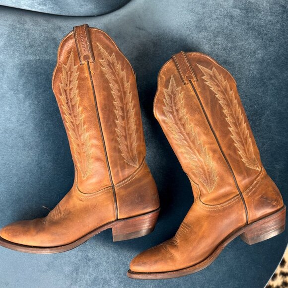 Vintage Boulet Brown Leather Cowboy Boots Brown Size 10 - Picture 15 of 15